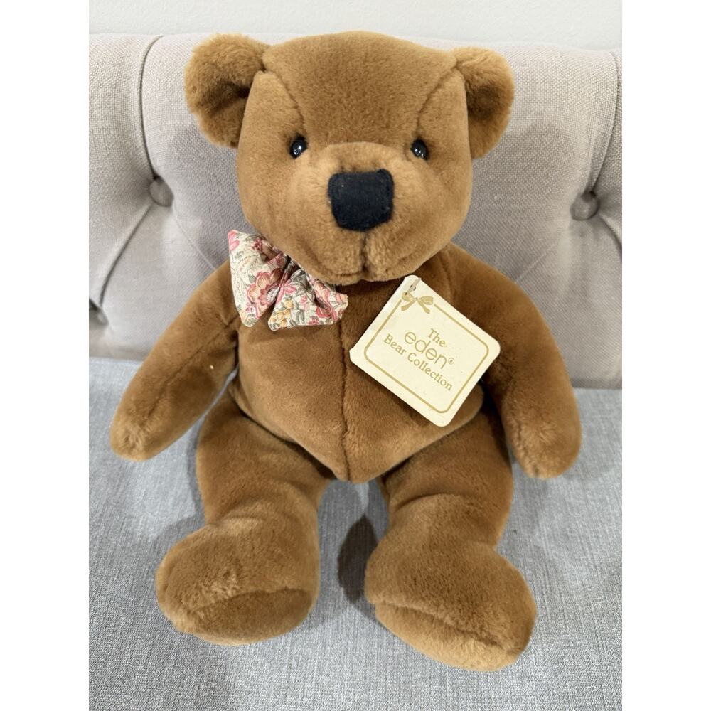 Vintage Eden Bear Collection Mocha Plush Teddy Bear Brown Bow Stuffed Animal Toy